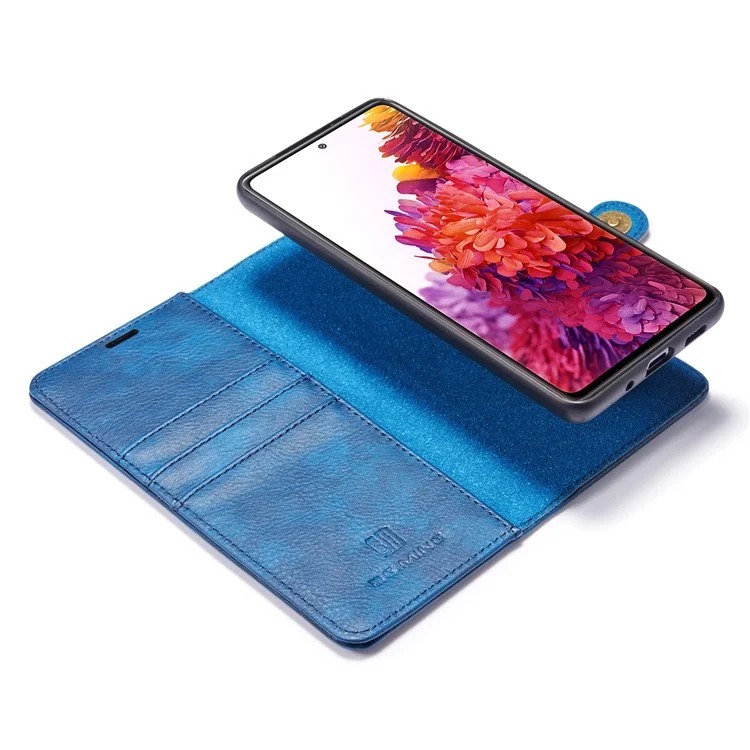 Dg. Ming Reta de Billetera de Cuero Dividida de 2 en 1 Ming Capacal de PC Para Samsung Galaxy S20 fe 4G/5G/S20 Lite/S20 fe 2022 - Azul