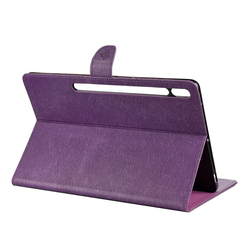 Butterflies Imprint Wallet Stand Flip Leather Tablet Cover for Samsung Galaxy Tab S7+ / T970 / S8+ - Purple
