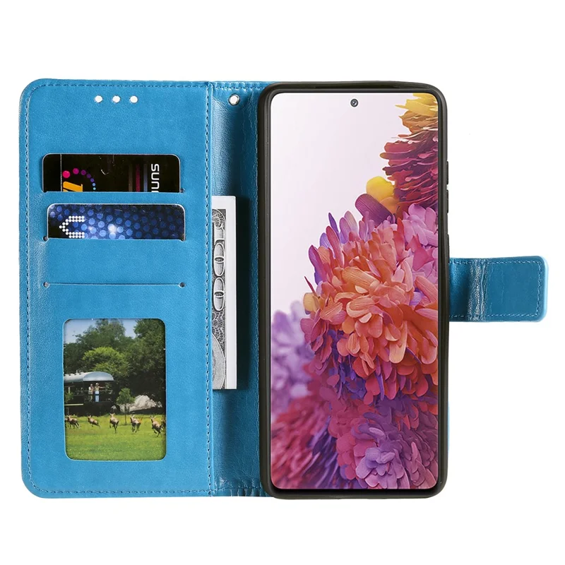 Imprint Flower Leather Cover for Samsung Galaxy S20 FE 4G/5G/S20 Lite/S20 FE 2022 - Blue