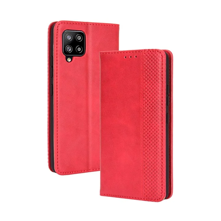 Tampa do Telefone de Couro da Carteira de Estilo Vintage Para Samsung Galaxy A42 5G - Vermelho