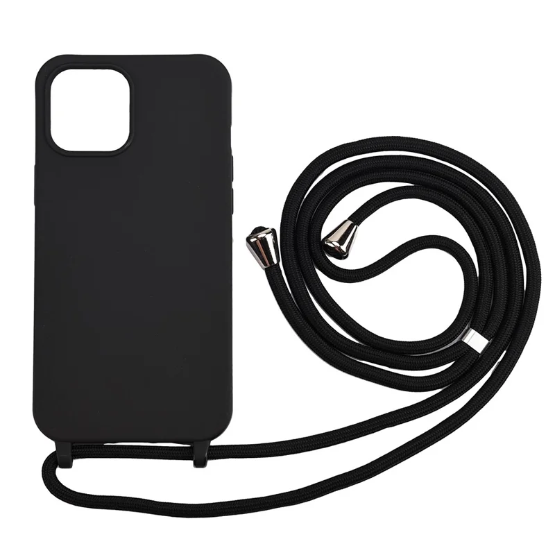 Soft TPU Case with Multi-function Lanyard for iPhone 12 Pro Max Phone Cover - Black