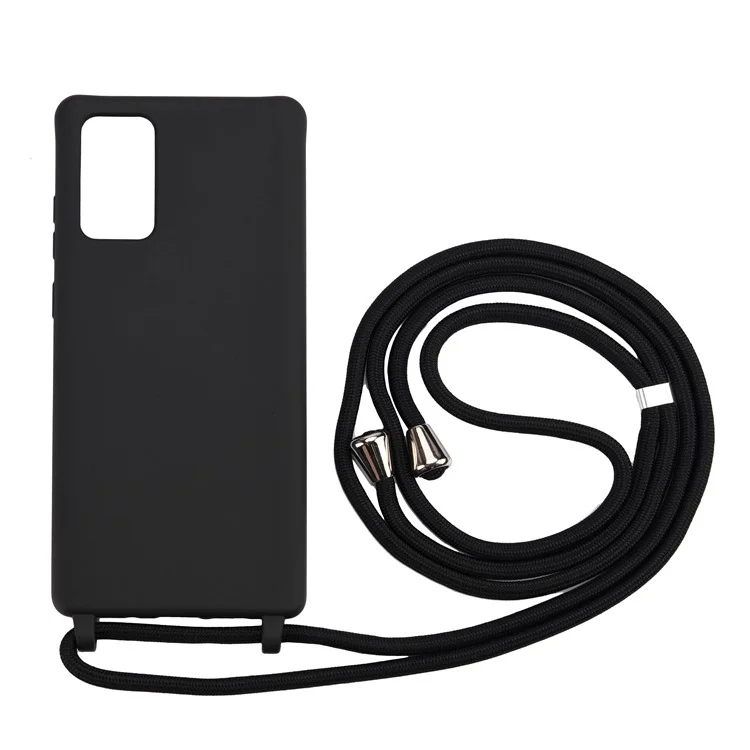 Soft Protector TPU Case with Lanyard for Samsung Galaxy Note20 4G/5G Phone Shell - Black