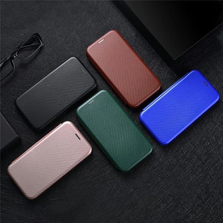 Für Samsung Galaxy A42 5G Carbon Fiber Textur Leder Handyhülle Auto-absorbiertes Telefon Flip Schutzhülle mit Kartenfach - Schwarz