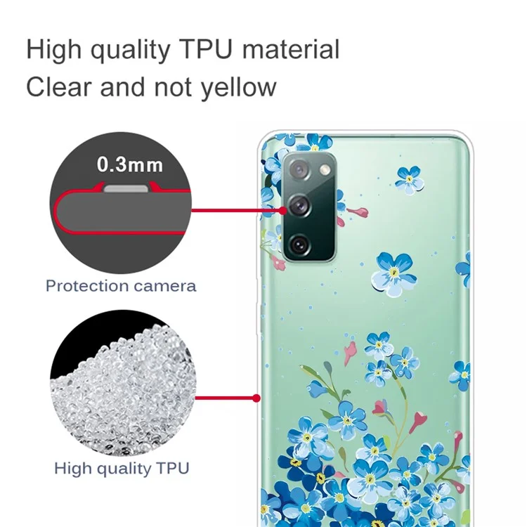 Impressão de Pele IMD TPU Top Para Samsung Galaxy S20 FE 4G/5G/S20 Lite/s20 FE 2022 - Flores Azuis