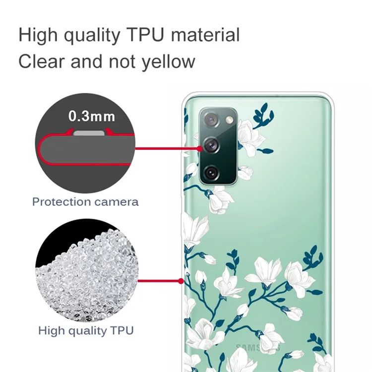 Pour Samsung Galaxy S20 fe 4g / 5g / S20 Lite / S20 fe 2022 Modèle de Téléphone de Téléphone Imprimé IMD TPU Pétecteur de Téléphone - Fleurs Blanches