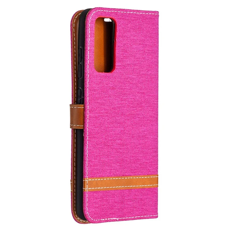 Color Splicing Jeans Cloth Skin Wallet Leather Phone Cover Case for Samsung Galaxy S20 FE 4G/FE 5G/S20 Lite/S20 FE 2022 - Rose