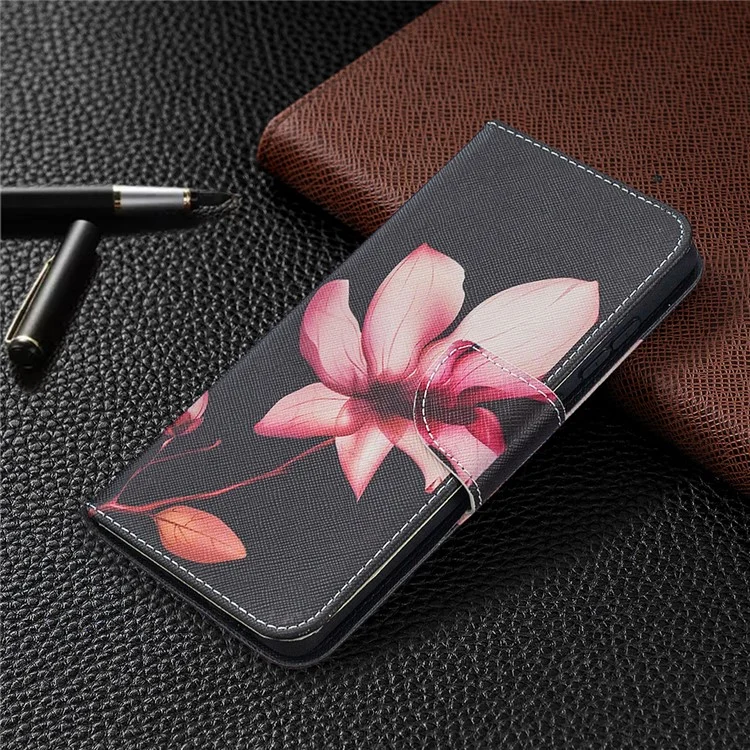 Protetor de Capa de Couro de Estação de Impressão de Padrões Para a Capa de Couro Para Samsung Galaxy S20 fe 4g/fe 5g/s20 Lite/S20 fe 2022 - Flor Rosa