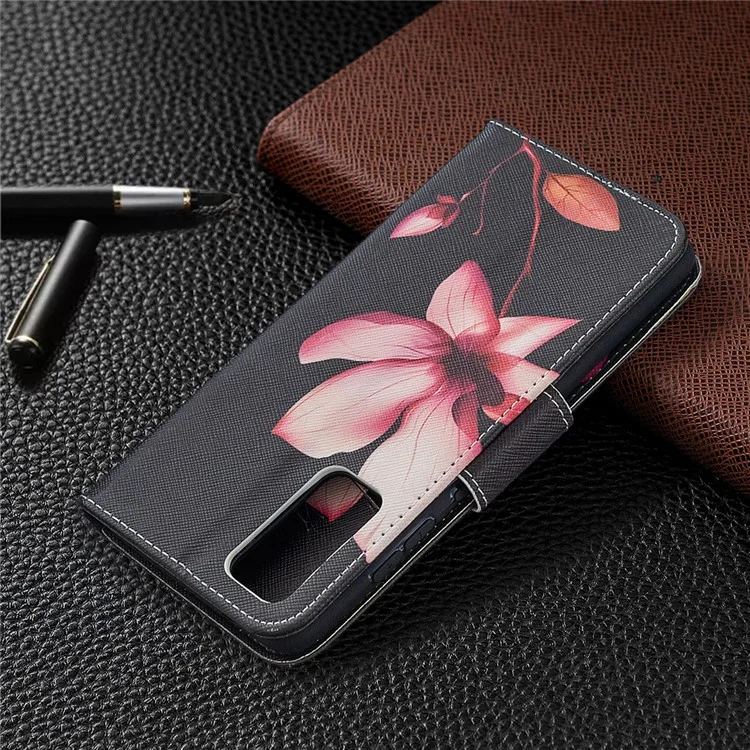 Motif de Boîtier D'impression Portefeuille Support de Couverture en Cuir Protecteur Pour Samsung Galaxy S20 fe 4g / fe 5g / S20 Lite / S20 fe 2022 - Fleur Rose