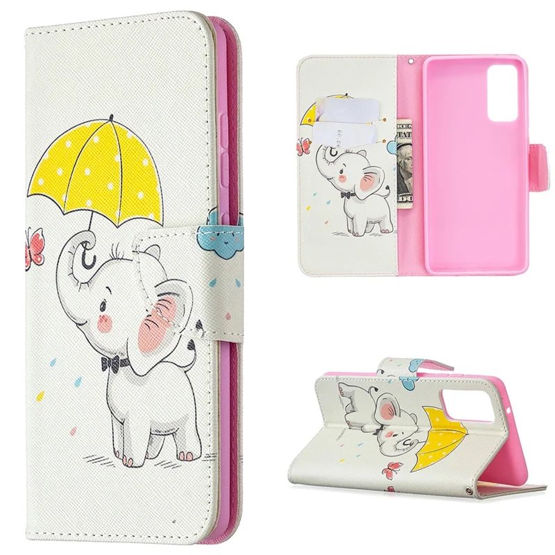 Pattern Printing Case Wallet Stand Leather Cover Protector for Samsung Galaxy S20 FE 4G/FE 5G/S20 Lite/S20 FE 2022 - Cute Elephant