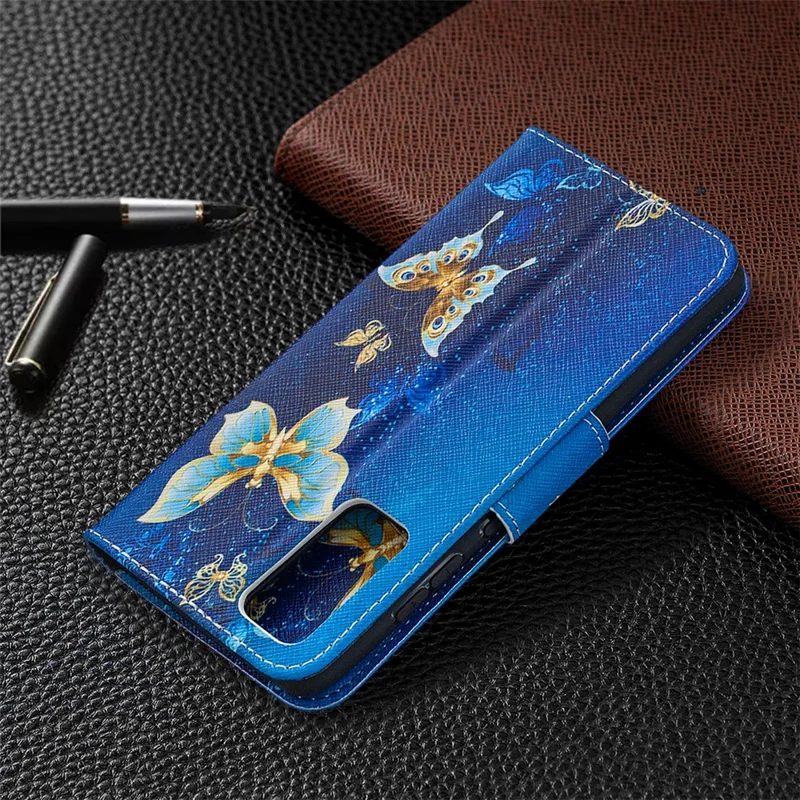 Pattern Printing Case Wallet Stand Leather Cover Protector for Samsung Galaxy S20 FE 4G/FE 5G/S20 Lite/S20 FE 2022 - Blue Butterfly