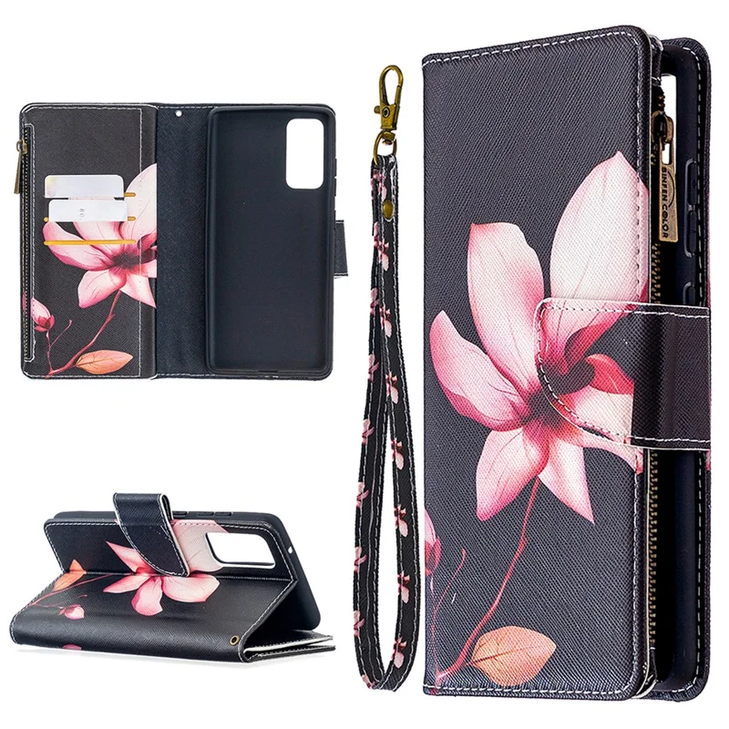 Pattern Printing Case Wallet Stand Leather Cover Protector for Samsung Galaxy S20 FE 4G / FE 5G / S20 Lite / S20 FE 2022 - Pink Flower