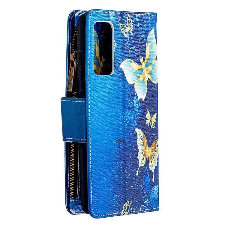 Pattern Printing Case Wallet Stand Leather Cover Protector for Samsung Galaxy S20 FE 4G / FE 5G / S20 Lite / S20 FE 2022 - Blue Butterfly