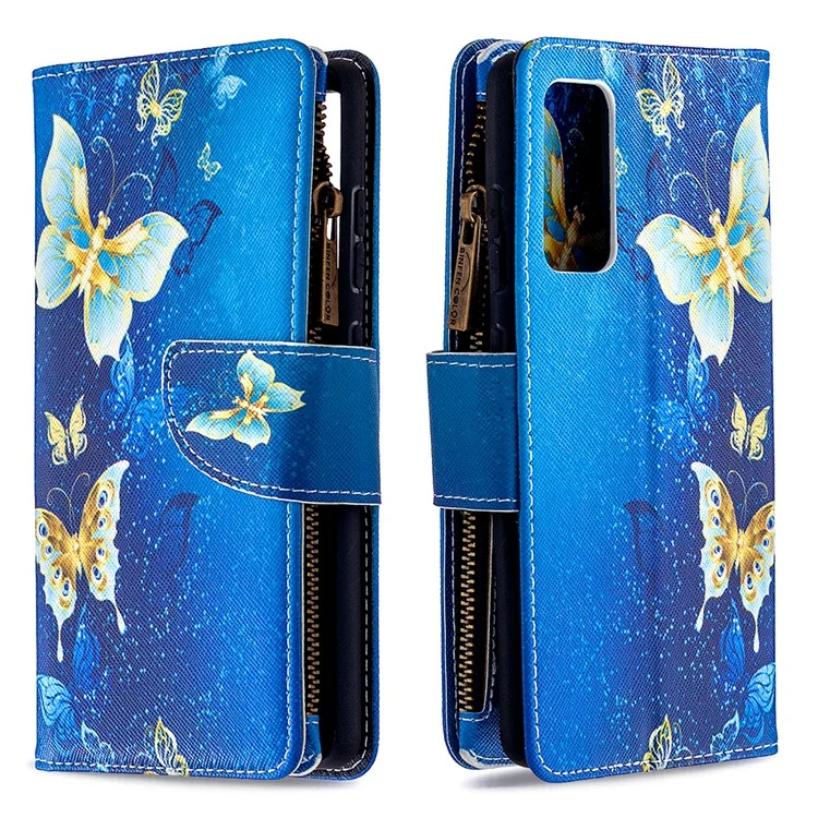 Pattern Printing Case Wallet Stand Leather Cover Protector for Samsung Galaxy S20 FE 4G / FE 5G / S20 Lite / S20 FE 2022 - Blue Butterfly