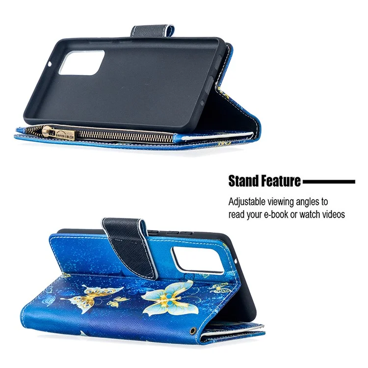 Pattern Printing Case Wallet Stand Leather Cover Protector for Samsung Galaxy S20 FE 4G / FE 5G / S20 Lite / S20 FE 2022 - Blue Butterfly