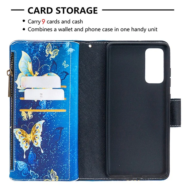 Pattern Printing Case Wallet Stand Leather Cover Protector for Samsung Galaxy S20 FE 4G / FE 5G / S20 Lite / S20 FE 2022 - Blue Butterfly