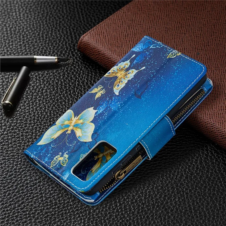 Pattern Printing Case Wallet Stand Leather Cover Protector for Samsung Galaxy S20 FE 4G / FE 5G / S20 Lite / S20 FE 2022 - Blue Butterfly