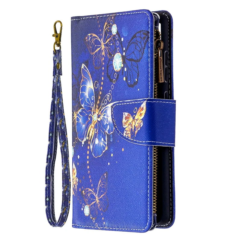 Pattern Printing Case Wallet Stand Leather Cover Protector for Samsung Galaxy S20 FE 4G / FE 5G / S20 Lite / S20 FE 2022 - Dark Blue Butterfly