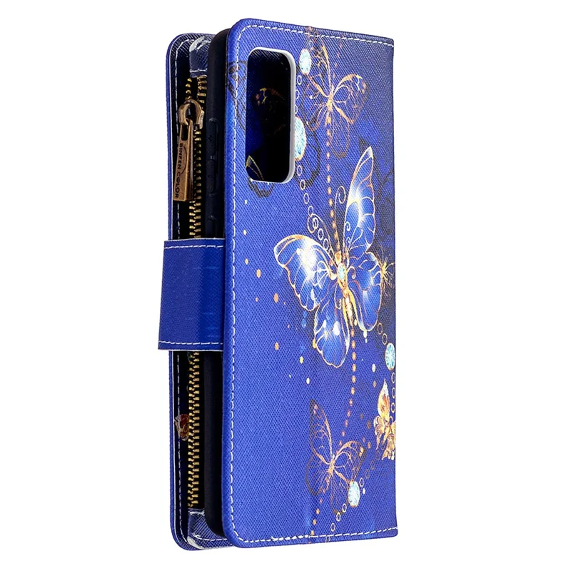 Pattern Printing Case Wallet Stand Leather Cover Protector for Samsung Galaxy S20 FE 4G / FE 5G / S20 Lite / S20 FE 2022 - Dark Blue Butterfly