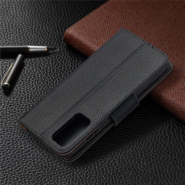 Litchi Surface with Wallet Leather Stand Case for Samsung Galaxy S20 FE 4G/FE 5G/S20 Lite/S20 FE 2022 - Black