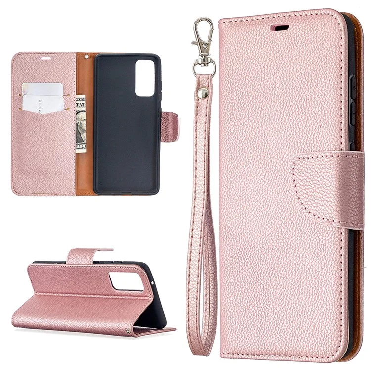 Litchi Surface with Wallet Leather Stand Case for Samsung Galaxy S20 FE 4G/FE 5G/S20 Lite/S20 FE 2022 - Rose Gold