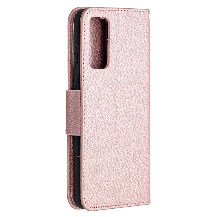 Superficie de Litchi Con Estuche de Cuero de Billetera Para Samsung Galaxy S20 fe 4g/fe 5G/S20 Lite/S20 fe 2022 - Oro Rosa