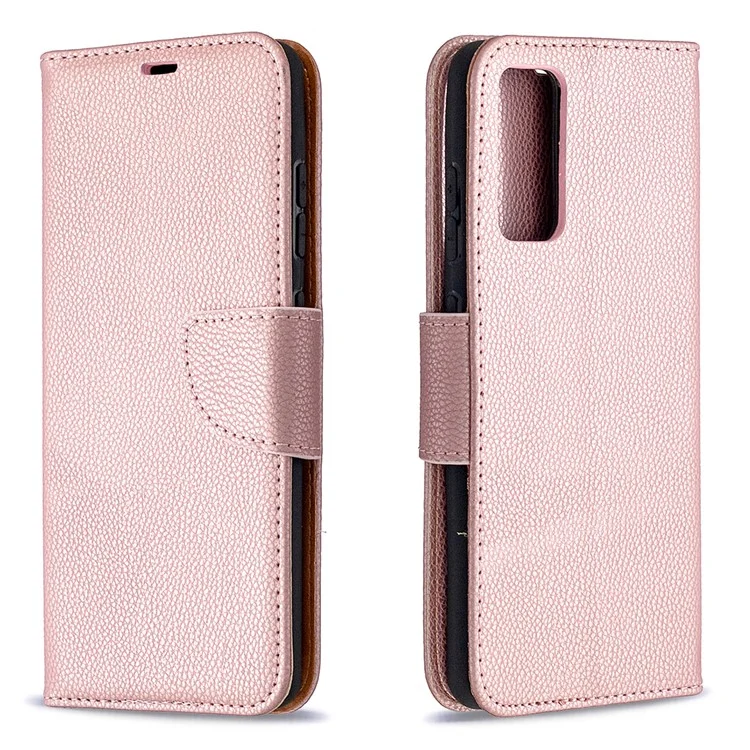 Superficie de Litchi Con Estuche de Cuero de Billetera Para Samsung Galaxy S20 fe 4g/fe 5G/S20 Lite/S20 fe 2022 - Oro Rosa