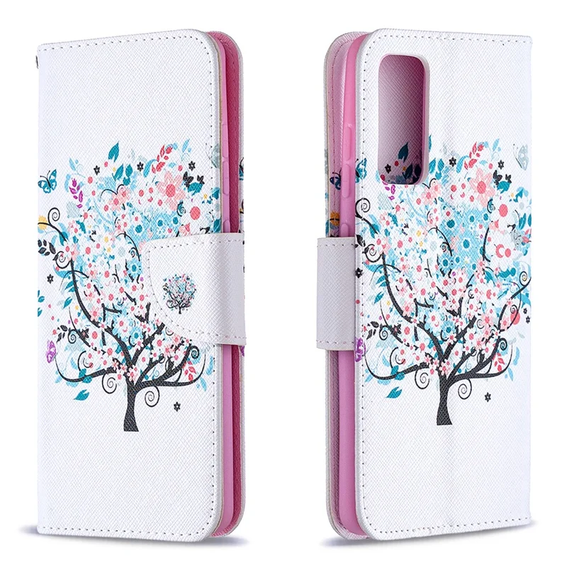 Pattern Printing Leather Wallet Protective Shell for Samsung Galaxy S20 FE 4G/FE 5G/S20 Lite/S20 FE 2022 - Flower Tree