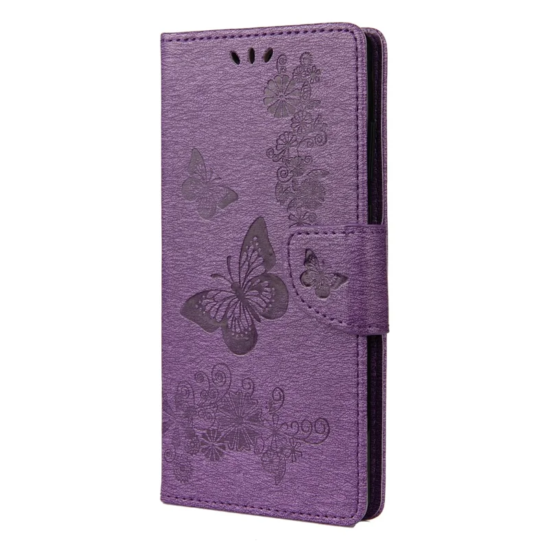 Imprint Butterflies Flower Wallet Stand Leather Case for Samsung Galaxy S20 FE 4G/FE 5G/S20 Lite/S20 FE 2022 - Purple
