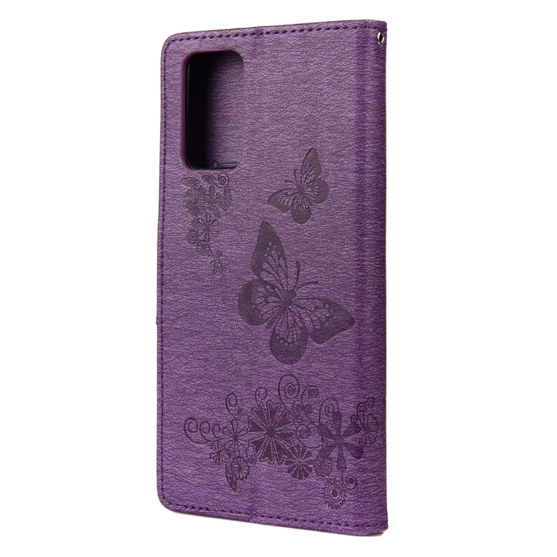 Imprint Butterflies Flower Wallet Stand Leather Case for Samsung Galaxy S20 FE 4G/FE 5G/S20 Lite/S20 FE 2022 - Purple