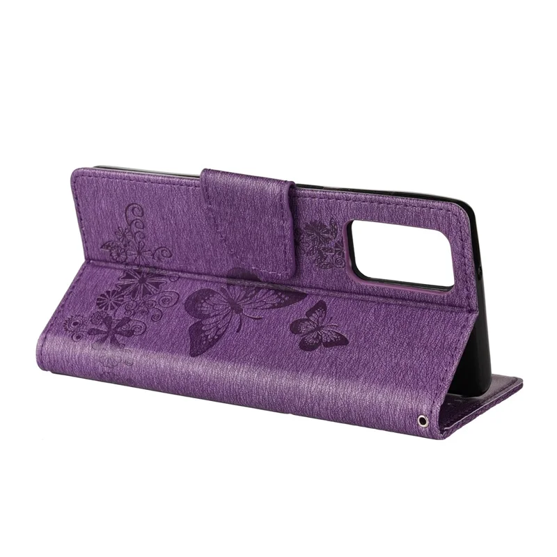Imprint Butterflies Flower Wallet Stand Leather Case for Samsung Galaxy S20 FE 4G/FE 5G/S20 Lite/S20 FE 2022 - Purple