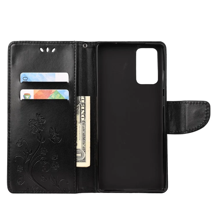 Imprint Butterflies Wallet Stand Flip Leather Phone Cover for Samsung Galaxy S20 FE 4G/FE 5G/S20 Lite/S20 FE 2022 - Black