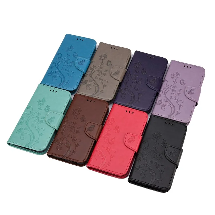 Imprint Butterflies Wallet Stand Flip Leather Phone Cover for Samsung Galaxy S20 FE 4G/FE 5G/S20 Lite/S20 FE 2022 - Black