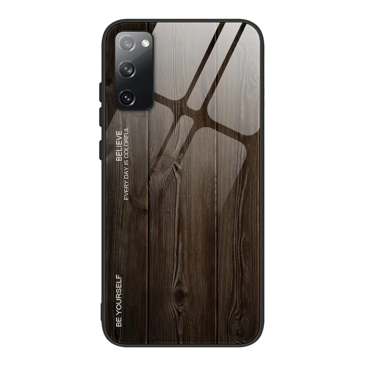 Holz-Textur TPU + Gehärtetes Glas-Cover für Samsung Galaxy S20 FE 4G/FE 5G/S20 Lite/S20 FE 2022 - Schwarz