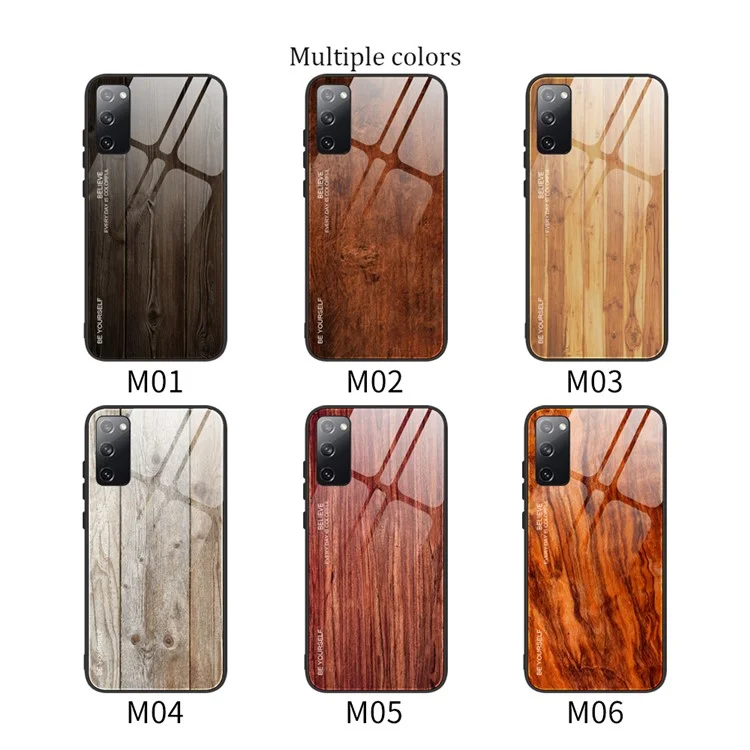 Holz-Textur TPU + Gehärtetes Glas-Cover für Samsung Galaxy S20 FE 4G/FE 5G/S20 Lite/S20 FE 2022 - Schwarz