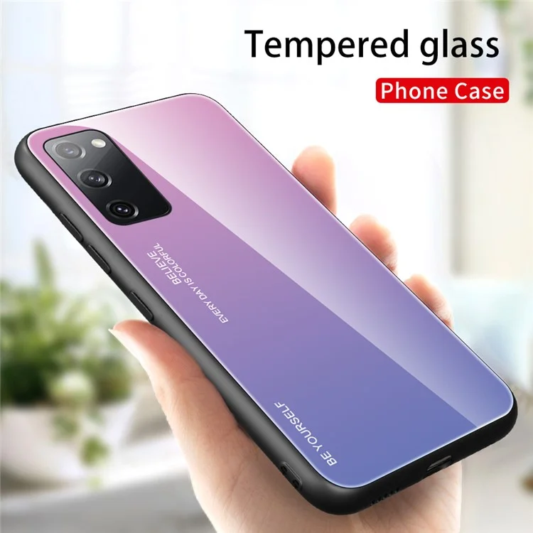 Coque hybride en verre trempé PC TPU avec dégradé de couleur pour Samsung Galaxy S20 FE 4G/FE 5G/S20 Lite/S20 FE 2022 - Rose / Bleu