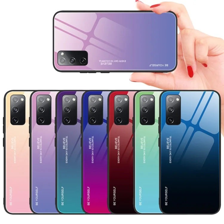 Coque hybride en verre trempé PC TPU avec dégradé de couleur pour Samsung Galaxy S20 FE 4G/FE 5G/S20 Lite/S20 FE 2022 - Rose / Bleu