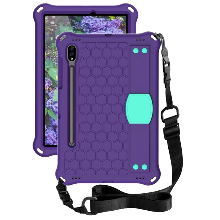 Texture en Nid D'abeille Eva Tablet Combo Boîtier Avec Bandoulière Pour Samsung Galaxy Tab S7 - Violet / Cyan