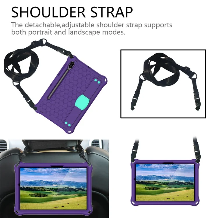 Texture en Nid D'abeille Eva Tablet Combo Boîtier Avec Bandoulière Pour Samsung Galaxy Tab S7 - Violet / Cyan