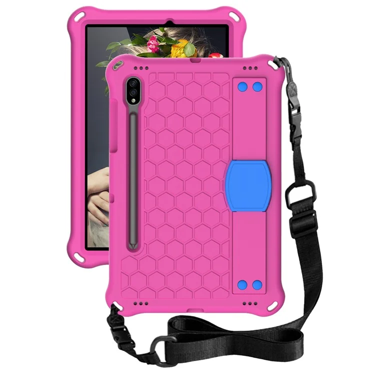 Honeycomb Texture EVA Tablet Combo Case with Shoulder Strap for Samsung Galaxy Tab S7 / S8 - Rose / Blue