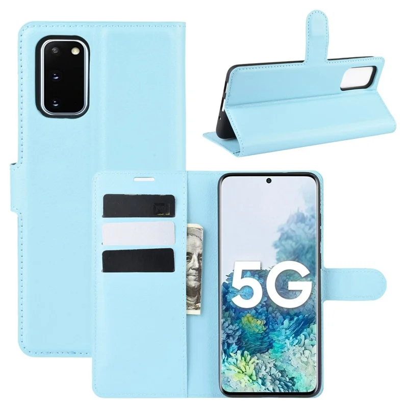 Caixa de Pele de Couro Magnético Litchi Para Samsung Galaxy S20 fe 4g/fe 5g/s20 Lite/S20 fe 2022 - Azul