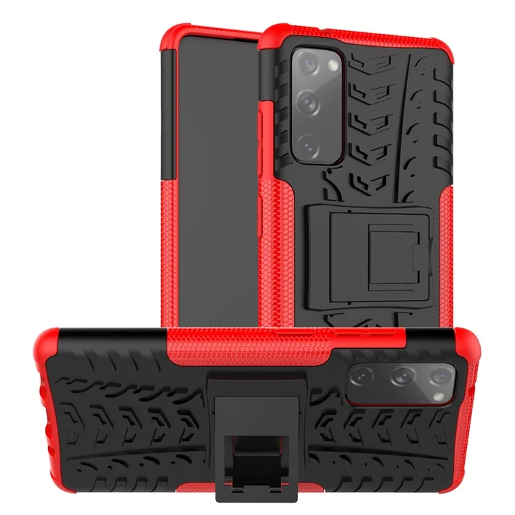 Cool Tire PC + TPU -schutzschale Mit Kickstand Für Samsung Galaxy S20 fe 5G/S20 Fan Edition 5G - Rot