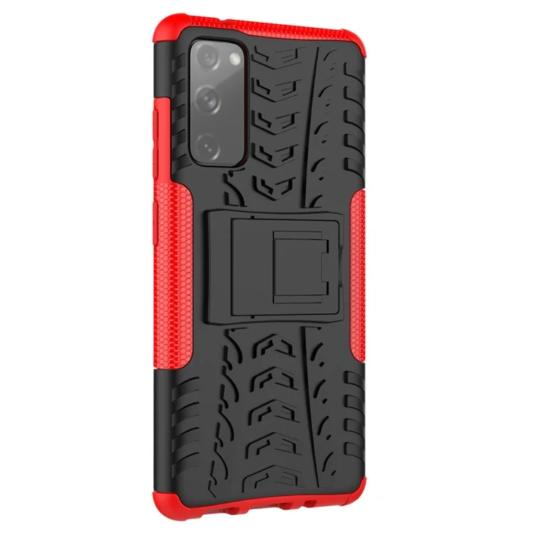 Cool Tire PC + Shell di Protezione TPU Con Cavalletto Per Samsung Galaxy S20 fe 5G/S20 Fan Edition 5G - Rosso