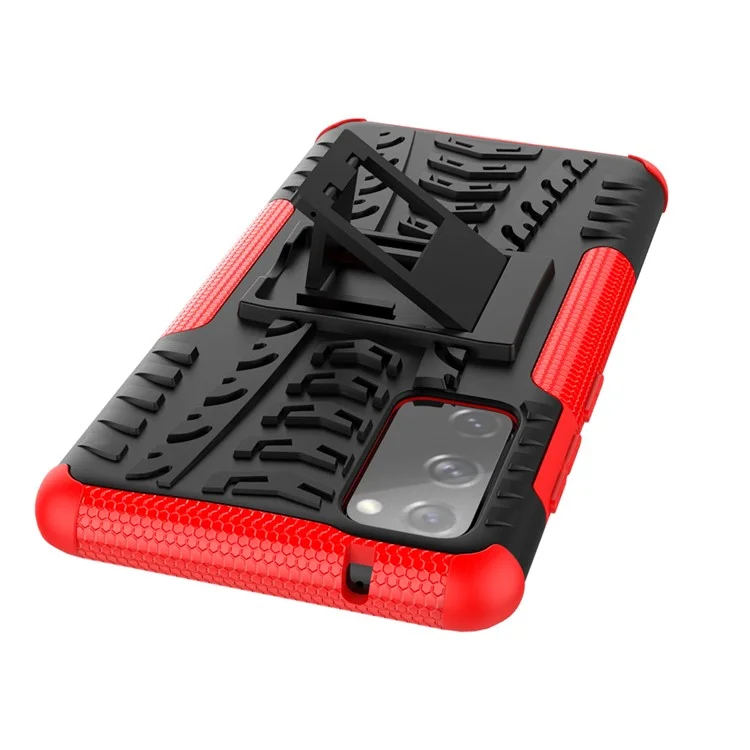 Cool Tire PC + TPU -schutzschale Mit Kickstand Für Samsung Galaxy S20 fe 5G/S20 Fan Edition 5G - Rot