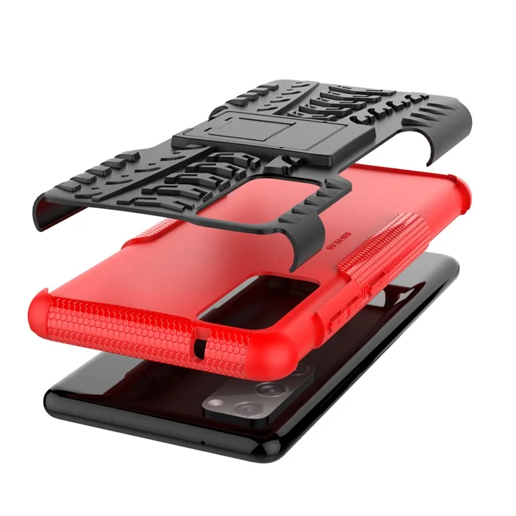 Cool Tire PC + TPU -schutzschale Mit Kickstand Für Samsung Galaxy S20 fe 5G/S20 Fan Edition 5G - Rot