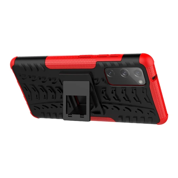 Cool Pneu PC + TPU Protection Shell Com Kickstand Para Samsung Galaxy S20 FE 5G/S20 Edição 5G - Vermelho