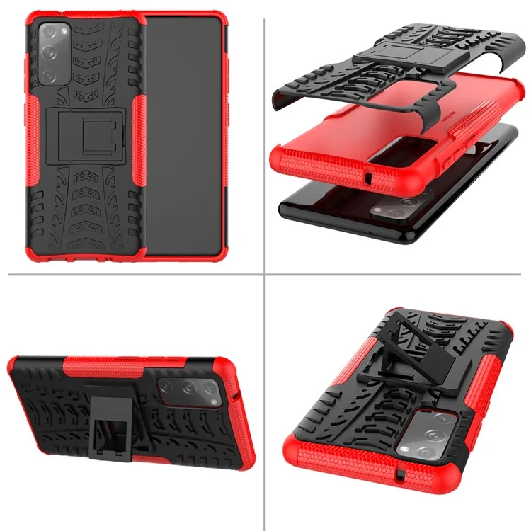 Cool Tire PC + TPU -schutzschale Mit Kickstand Für Samsung Galaxy S20 fe 5G/S20 Fan Edition 5G - Rot