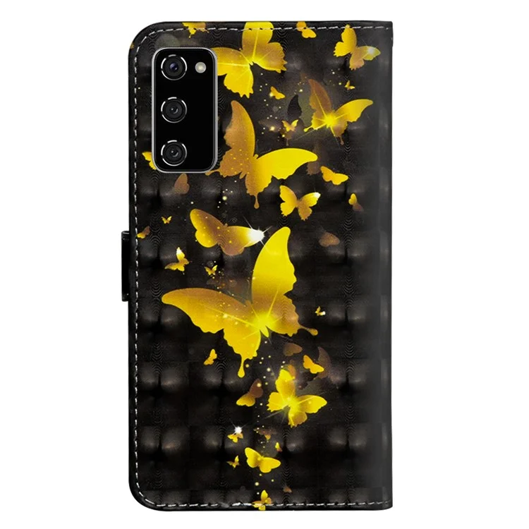 Carteira de Couro com Estampa de Luzes e Suporte para Samsung Galaxy S20 FE 4G/FE 5G/S20 Lite/S20 FE 2022 - Borboleta Dourada