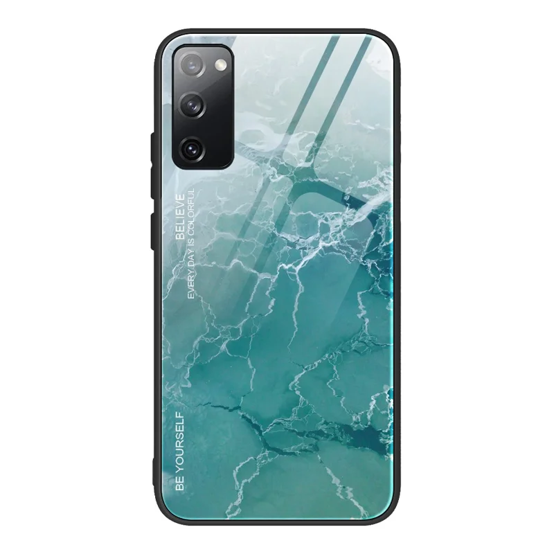 جراب مزيج من الزجاج المقوى مع هيكل داخلي من البولي يوريثان الحراري بنسيج رخامي لهاتف Samsung Galaxy S20 FE 4G/FE 5G/S20 Lite/S20 FE 2022 - الطراز D
