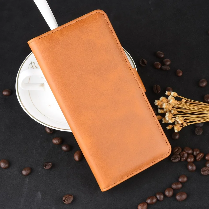 Double Clasp Flip Leather Shell for Samsung Galaxy S20 FE 4G / FE 5G / S20 Lite / S20 FE 2022 with Wallet Stand Design - Brown