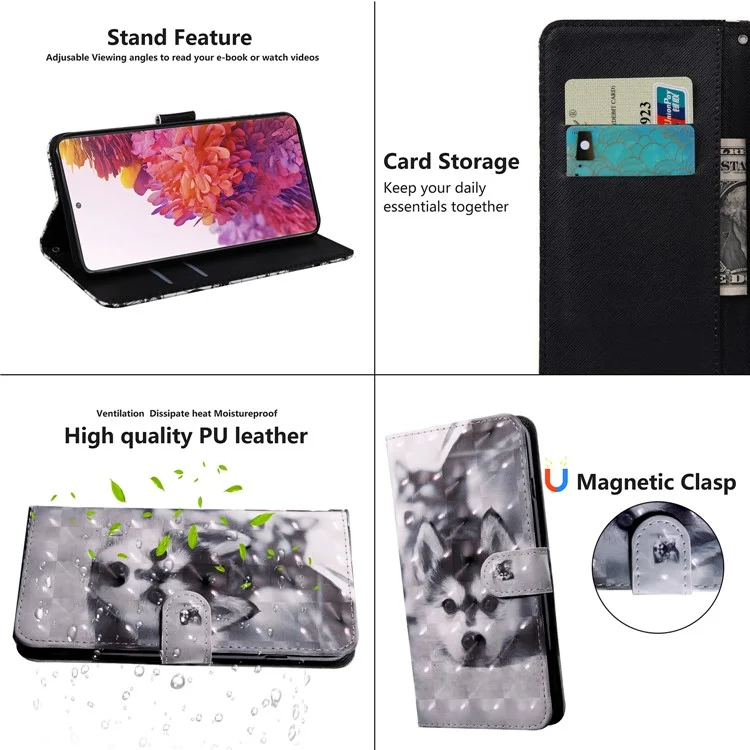 Light Spot Decor Pattern Printing Wallet Stand Leather Cover Case per Samsung Galaxy S20 FE 4G/FE 5G/S20 Lite/S20 FE 2022 - Wolf